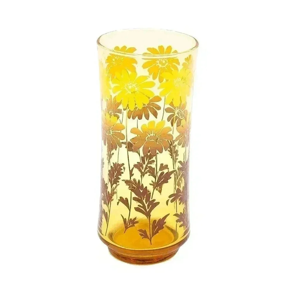 Vintage Amber Daisy Glass Cup Set - Picture 4 of 10